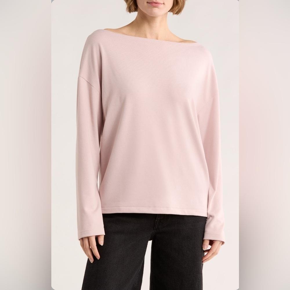 ALL SAINTS Md Minimalist Springtime Rita Boat Neck Long Sleeve Top Mauve Stretch